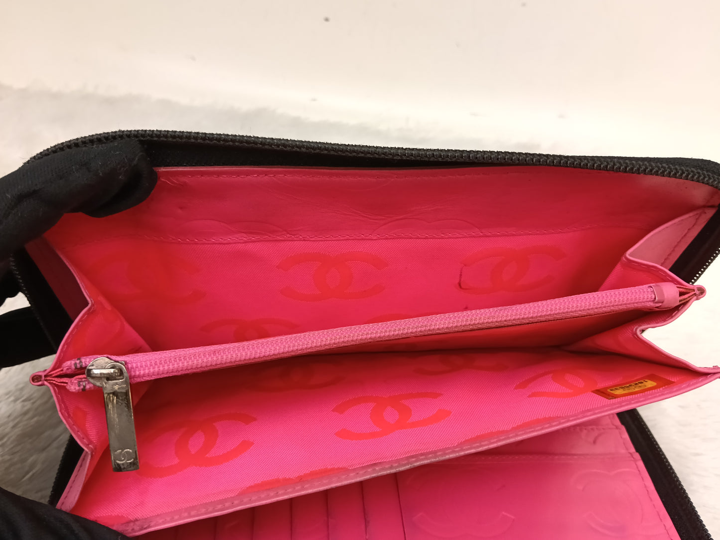 Chanel Zip Around Organizer Cambon Calfskin Black Pink SHW #16