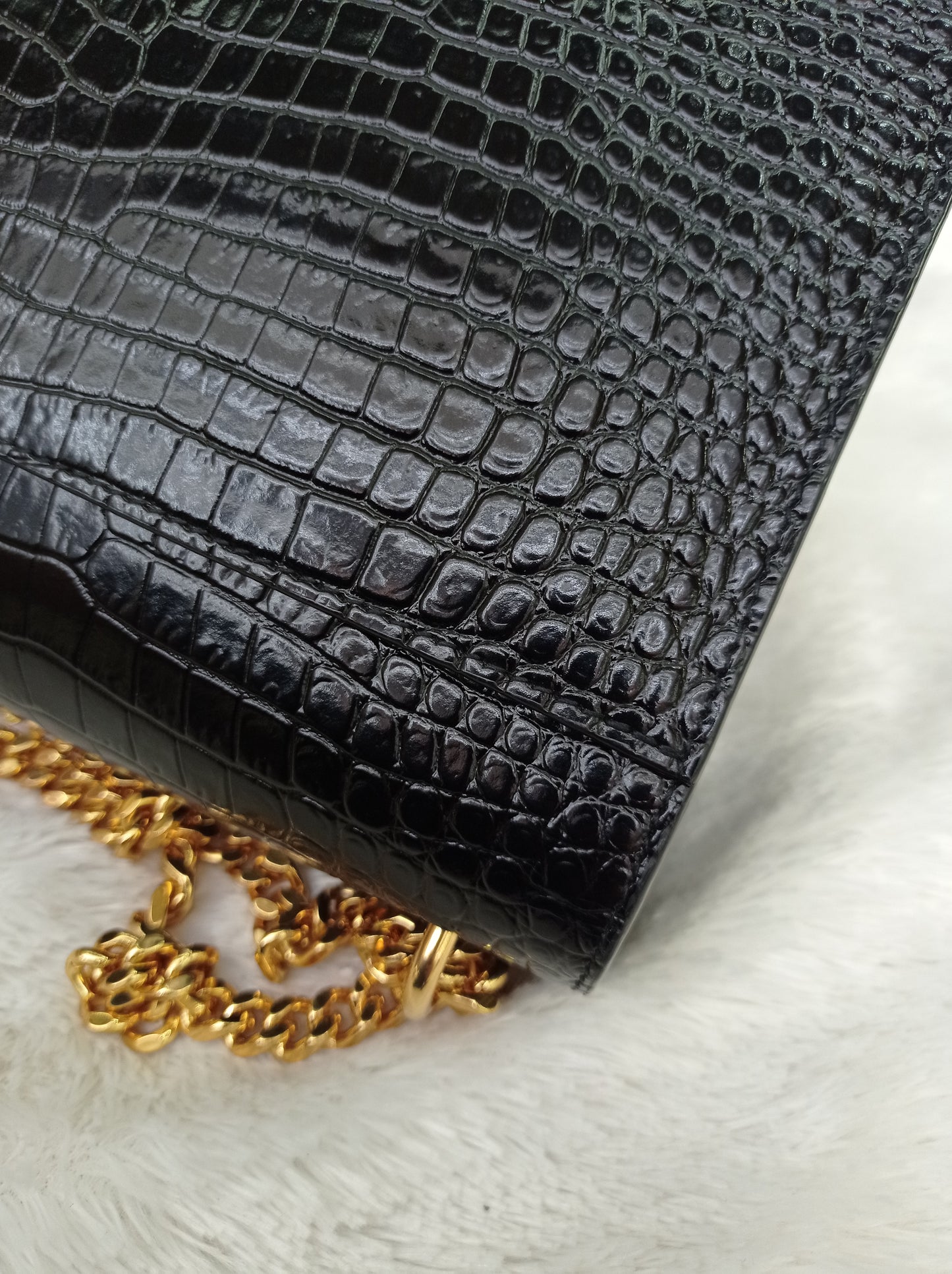 YsL Sunset Medium Croco Black GHW 2022