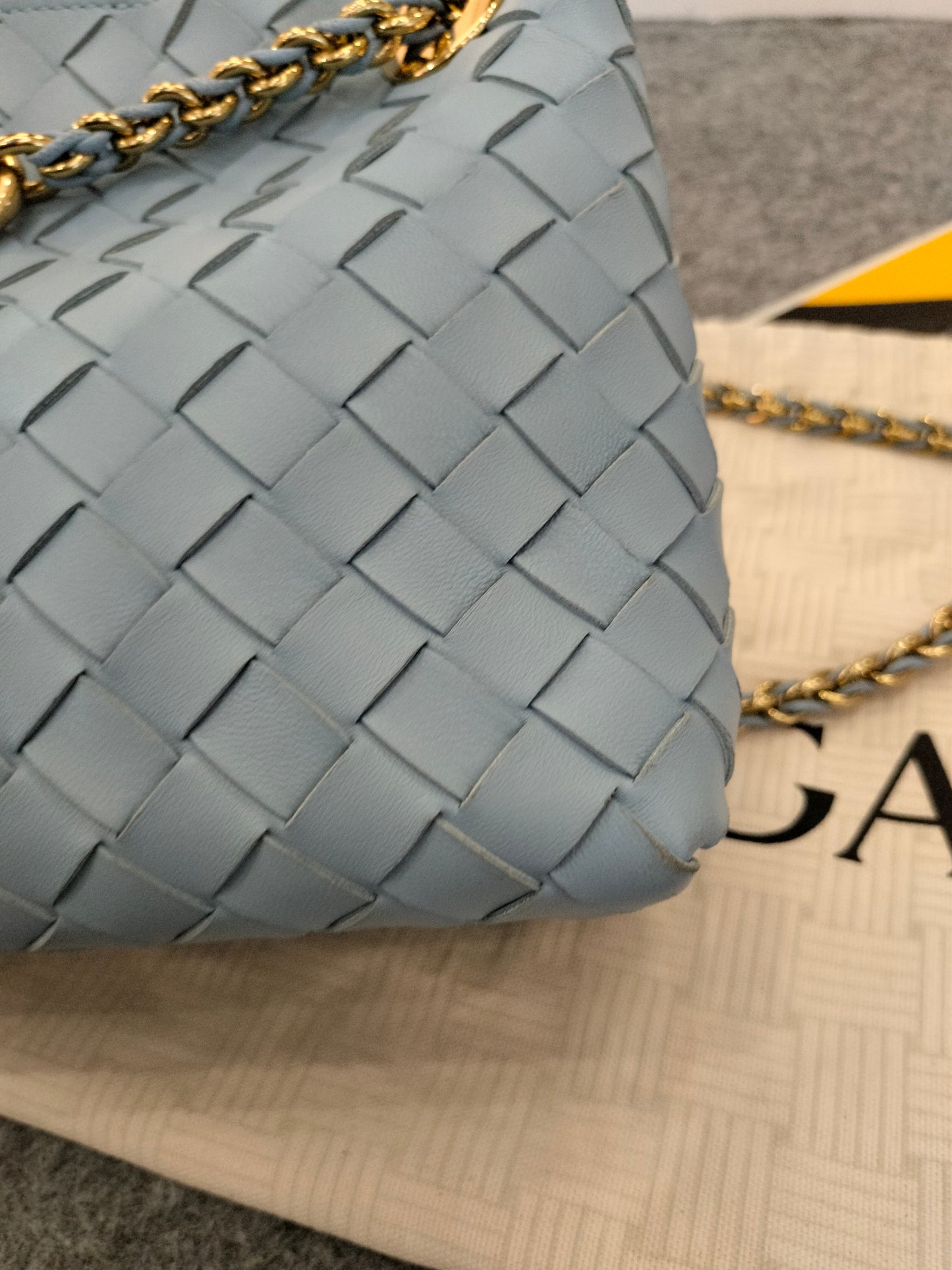 Bottega Veneta Andiamo Small Light Blue GHW