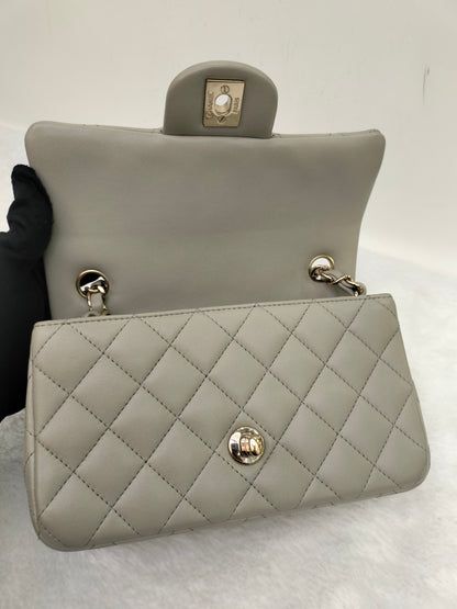 Chanel Mini Rectangular Lamb Light Grey LGHW (CHIP)