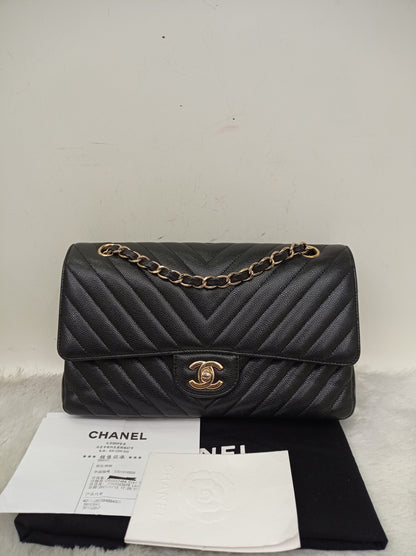Chanel Medium Chevron Caviar Black GHW DF #30