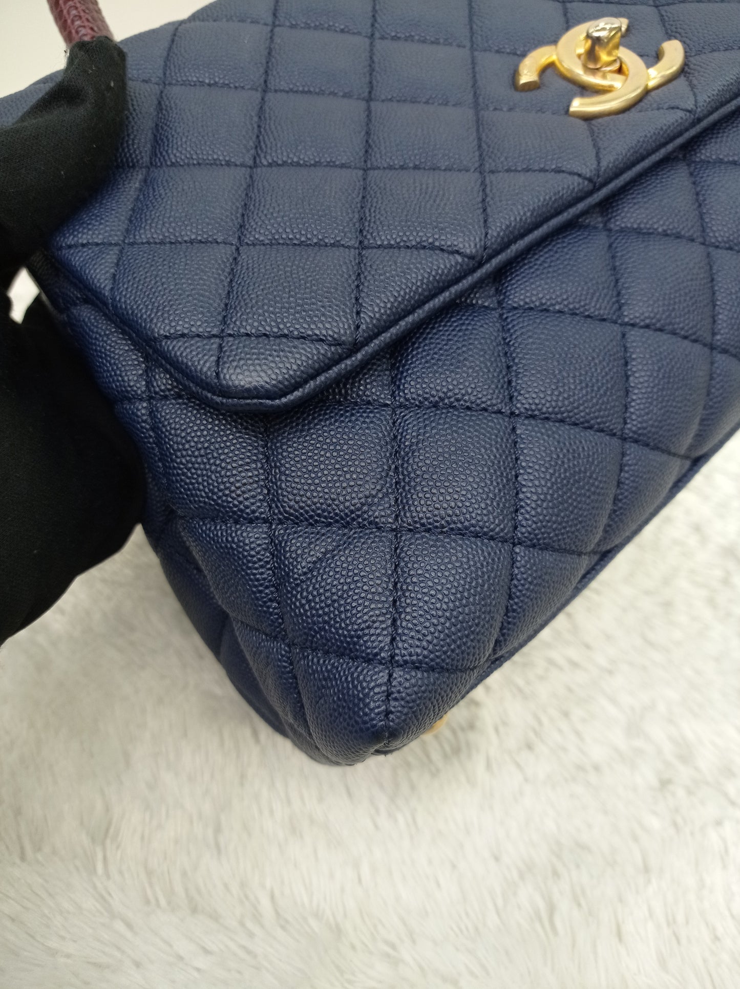 Chanel Coco Handle Medium Caviar Blue Handle Lizard GHW #24