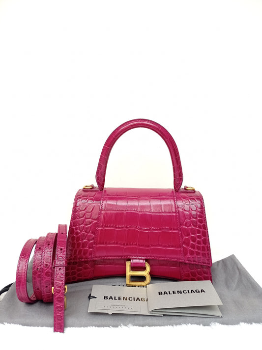 Balenciaga Hourglass Small Croco Raspberry GHW