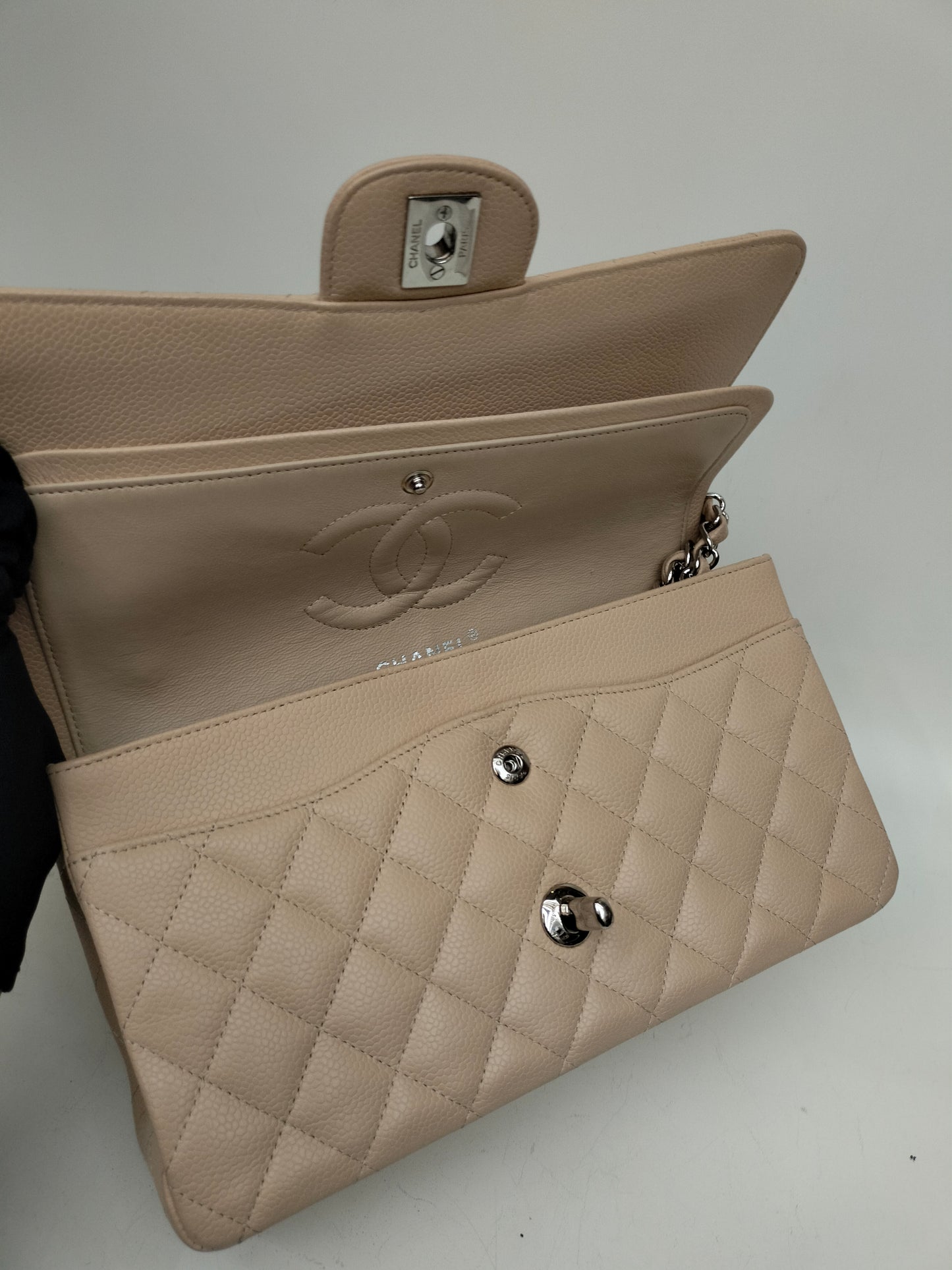 Chanel Medium Caviar Beige SHW DF #13