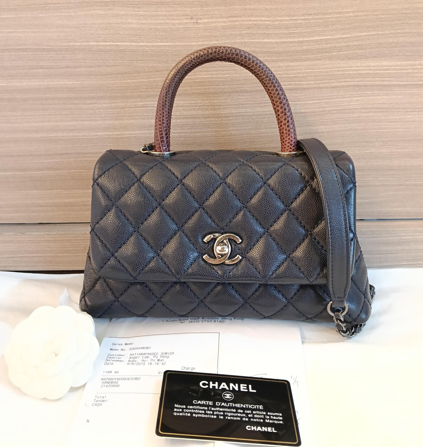 Chanel Coco Handle Small Caviar Navy Handle Lizard RHW #21