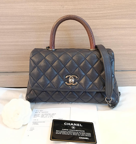 Chanel Coco Handle Small Caviar Navy Handle Lizard RHW #21