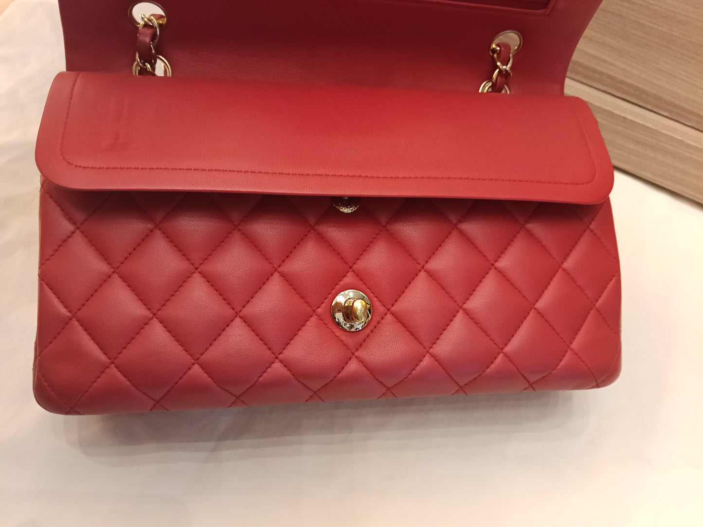 Chanel Medium Lamb Red GHW DF #22