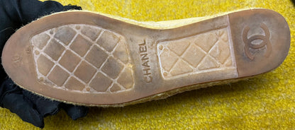 Chanel Espadrilles Leather Beige Black Size 36