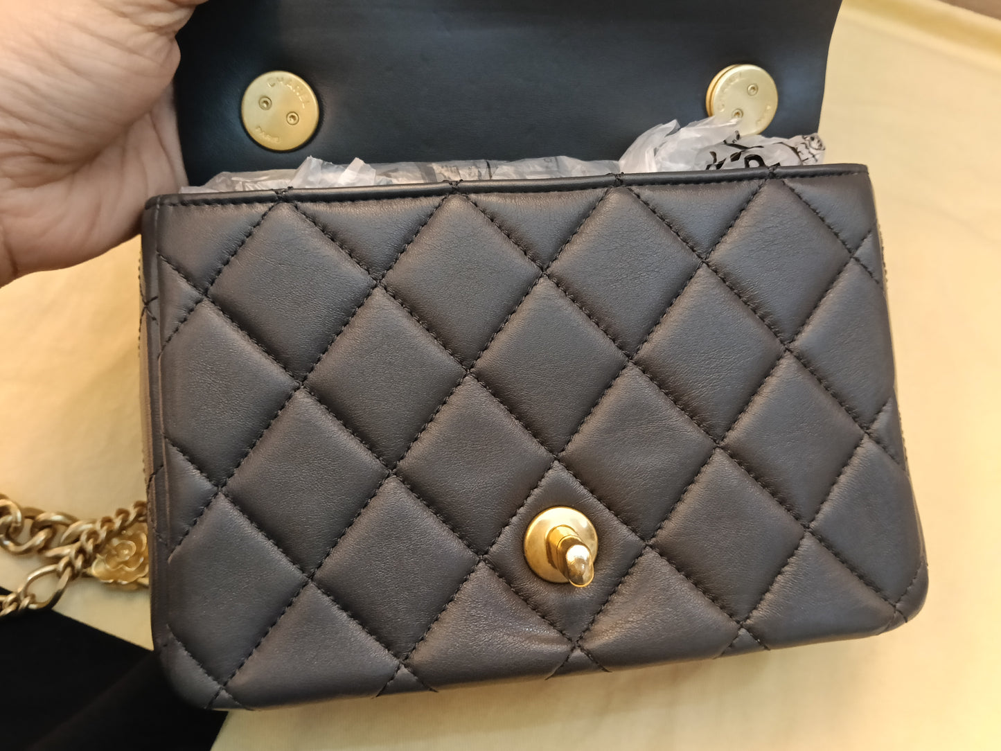 Chanel Seasonal Mini Flap Crush on Chain Calfskin Grey GHW (CHIP)