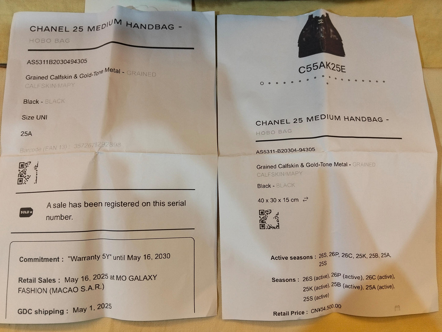 Chanel C25 Medium Caviar Black GHW 2025 (CHIP)
