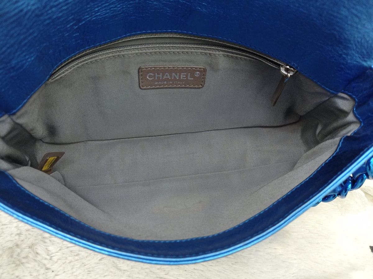 Chanel Modern Chain Flap Cracked Calfskin Metallic Blue #12