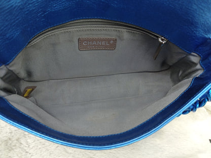 Chanel Modern Chain Flap Cracked Calfskin Metallic Blue #12