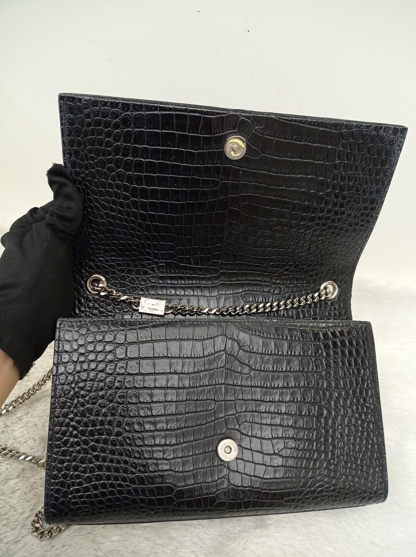 YsL Kate Tassel Medium Croco Embossed Black SHW 2018