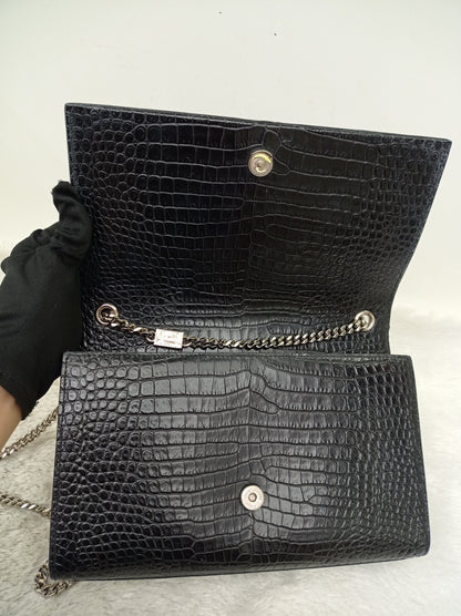YsL Kate Tassel Medium Croco Embossed Black SHW 2018