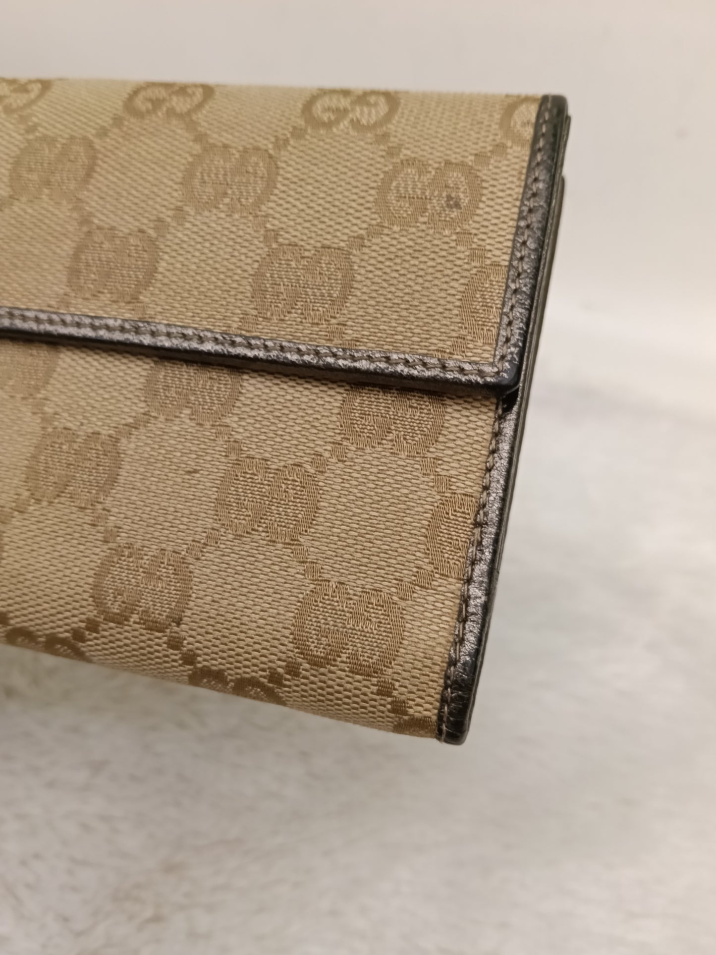 Gucci Wallet Continental D-Ring Canvas Beige Silver GHW 2007