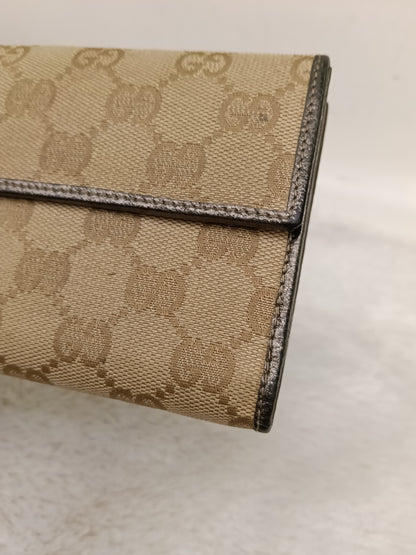 Gucci Wallet Continental D-Ring Canvas Beige Silver GHW 2007