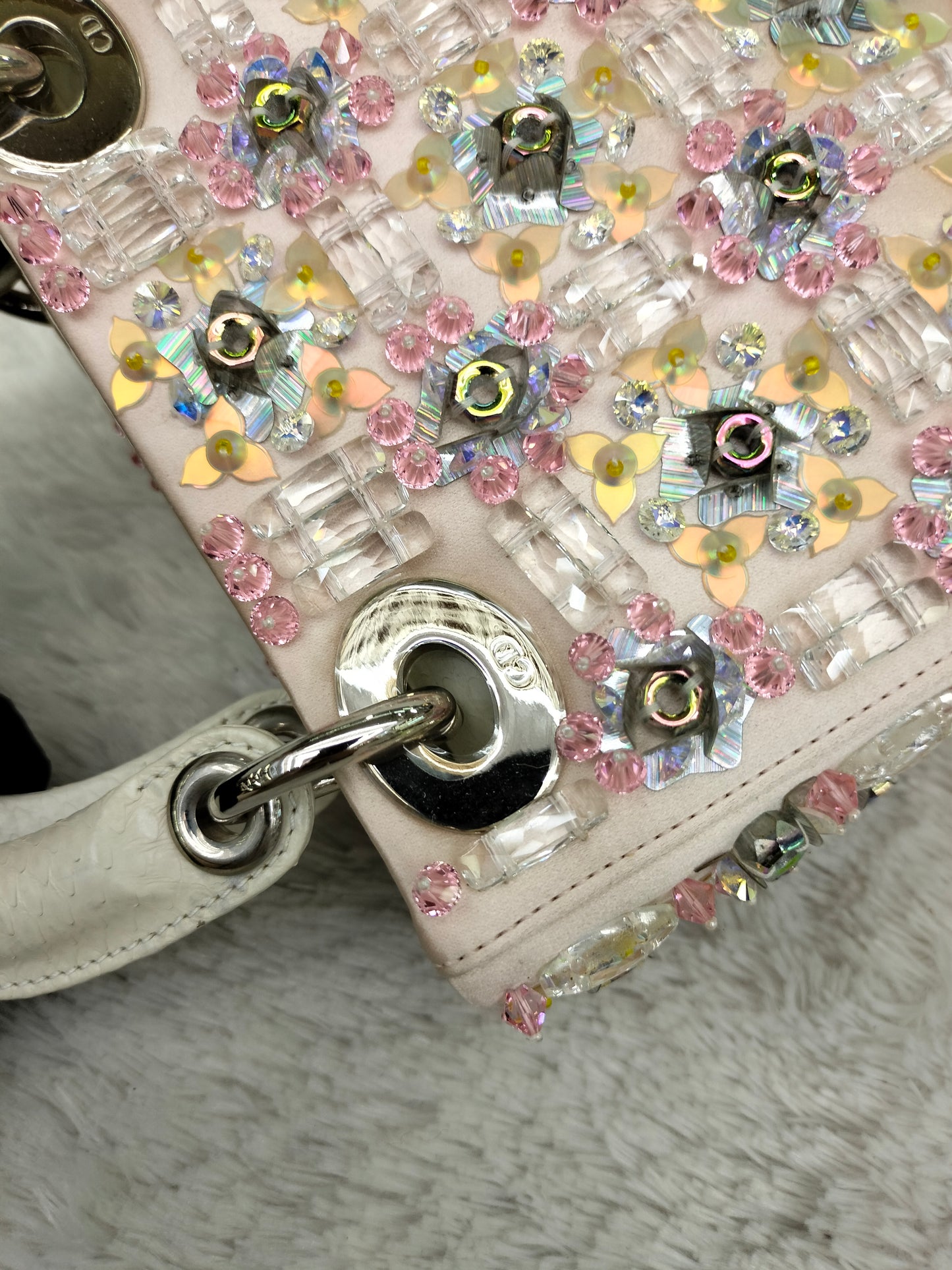 Lady Dior Mini Cannage Crystal Satin Pink Handle Python SHW 2016