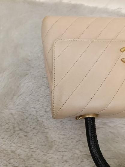 Chanel Coco Handle Small Chevron Calfskin Beige Handle Lizard GHW #25