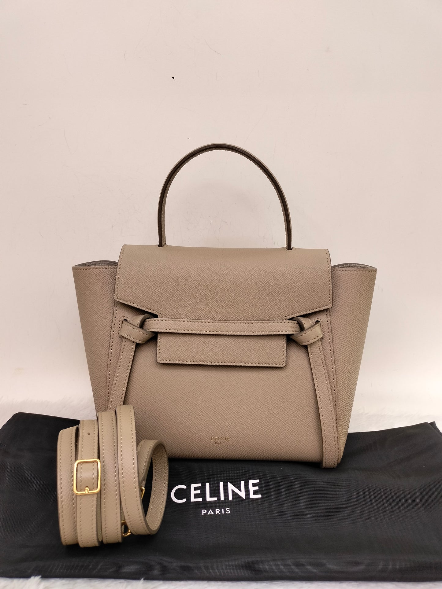 Celine Nano Belt Grained Taupe GHW 2019