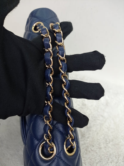 Chanel Medium Caviar Dark Blue GHW DF #24