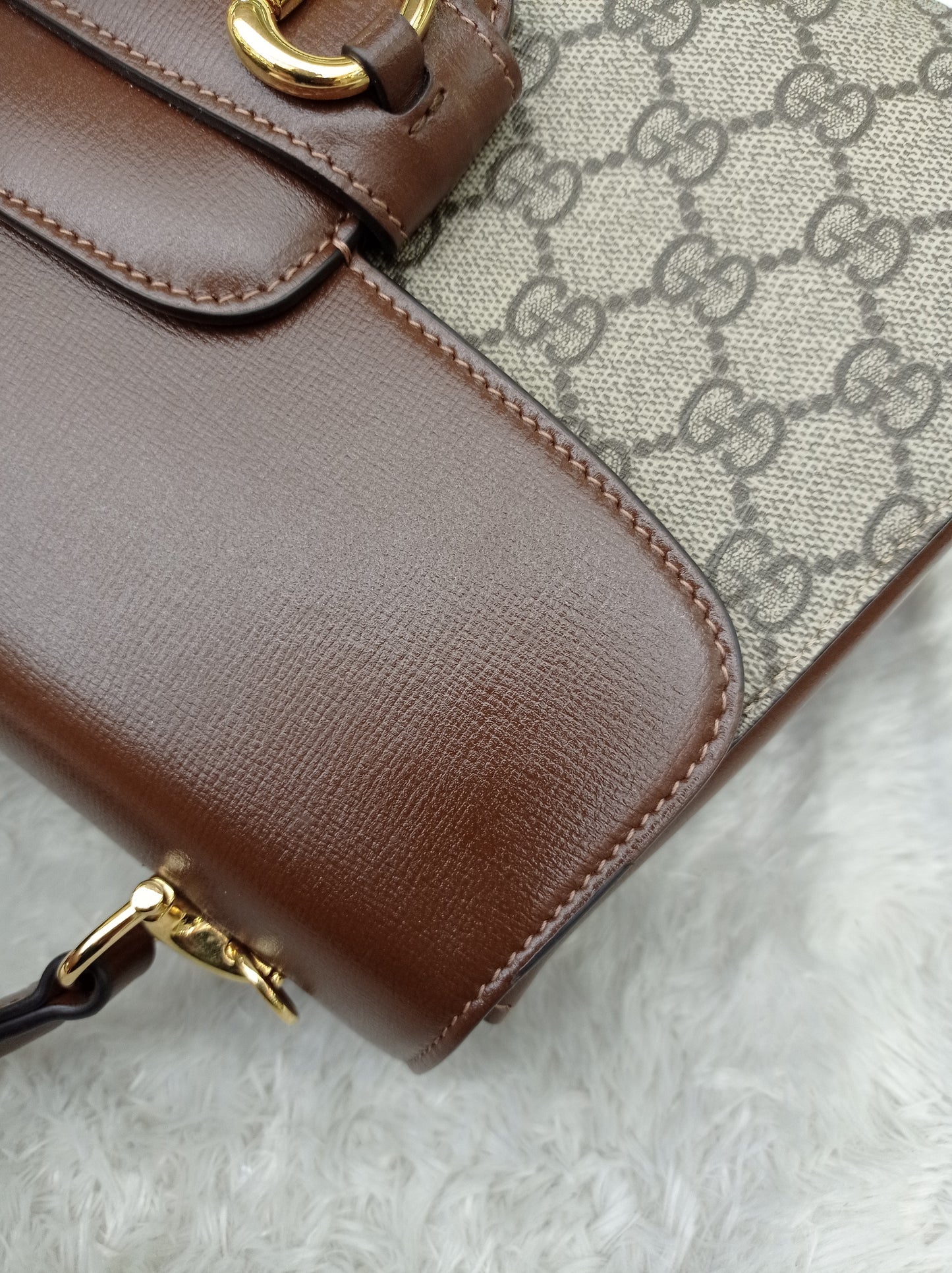 Gucci Top Handle Horsebit Medium Brown GHW