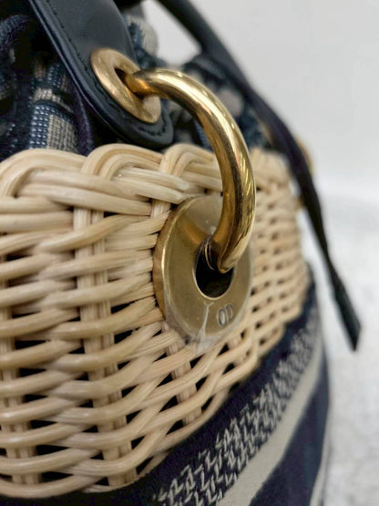 Lady Dior Mini Wicker Rattan Oblique Jacquard Blue Natural GHW 2022