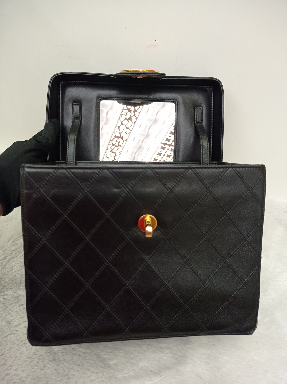 Chanel Vanity Case Box Large Lamb Black Vintage GHW #3