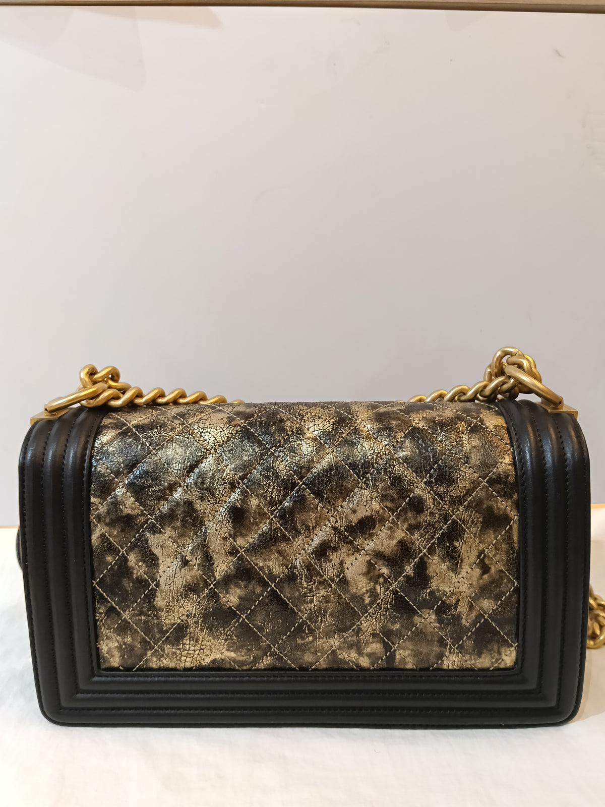 Chanel Boy 25 Crumpled Goatskin Black Gold GHW #26