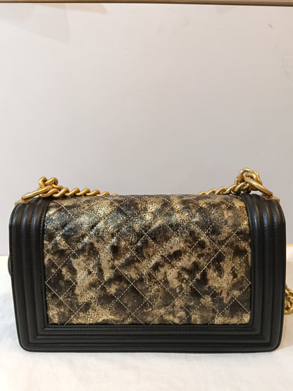 Chanel Boy 25 Crumpled Goatskin Black Gold GHW #26