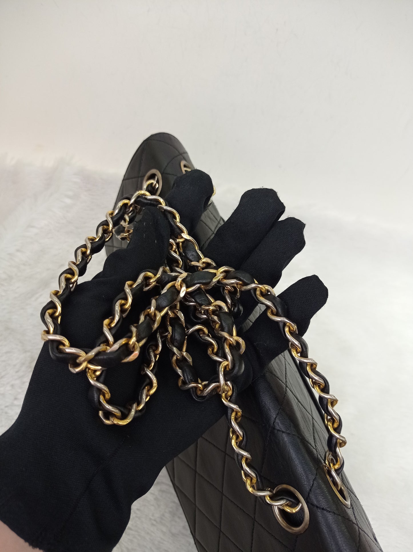 Chanel Medium Lamb Black Vintage GHW DF #0