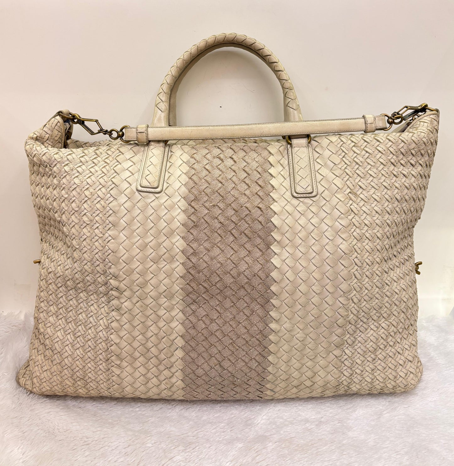 Bottega Veneta Bicolour Intrecciato Convertible Tote 3 Ways White Cream RGHW 2007