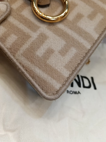 Fendi Peekaboo Nano Charm Embroidered FF Wool Beige Pink GHW