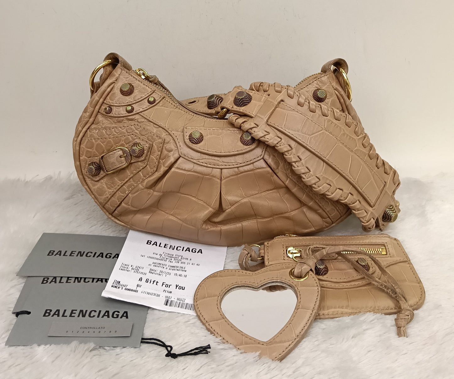 Balenciaga Le Cagole XS Croco Embossed Nude RGHW 2023
