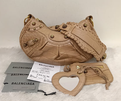Balenciaga Le Cagole XS Croco Embossed Nude RGHW 2023