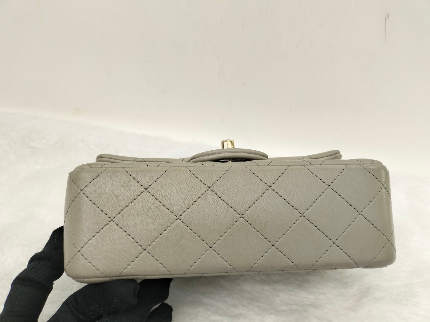 Chanel Mini Rectangular Lamb Light Grey LGHW (CHIP)