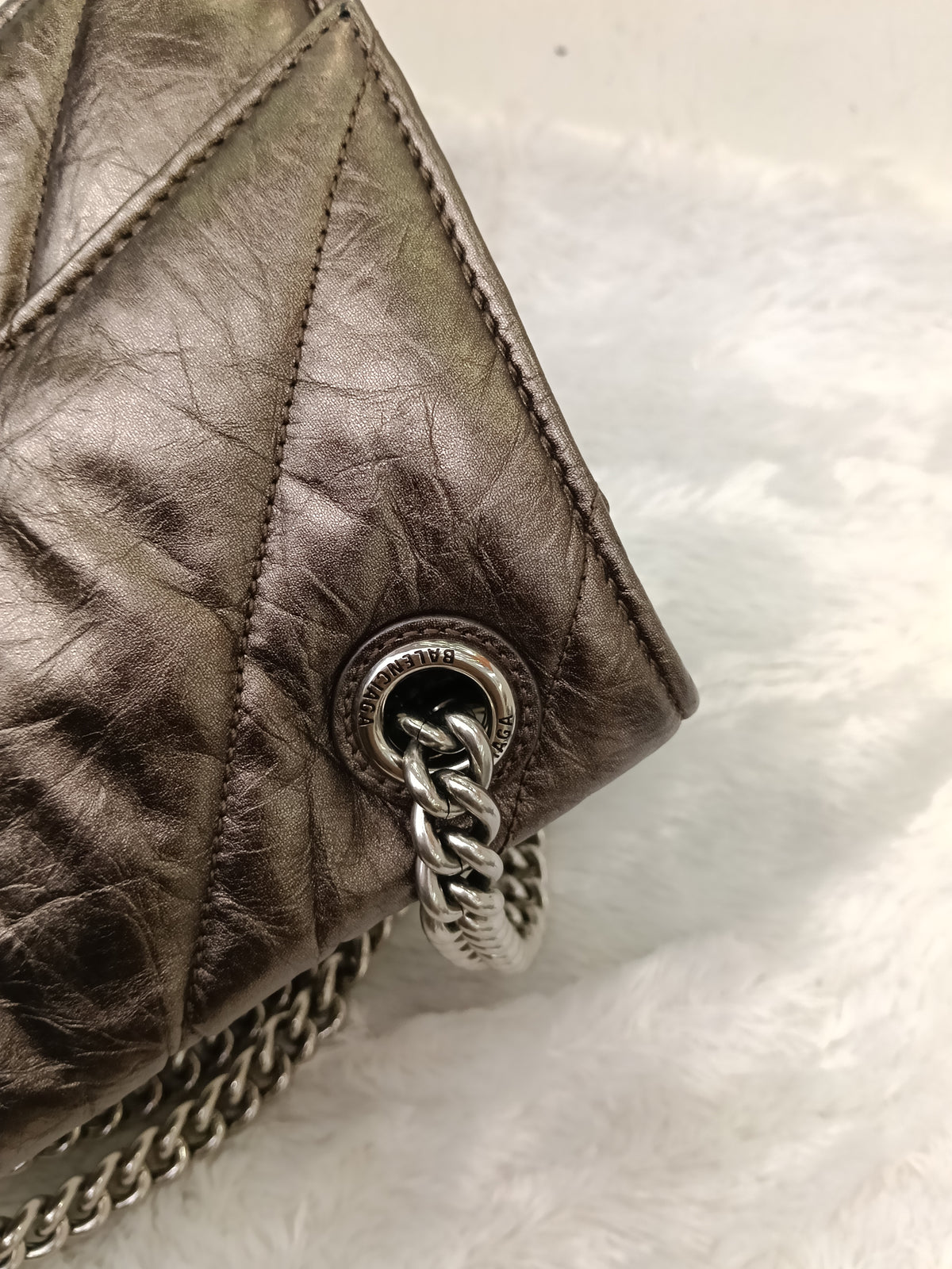 Balenciaga Small Crush Chain Padded Crinkled Dark Bronze SHW 2023