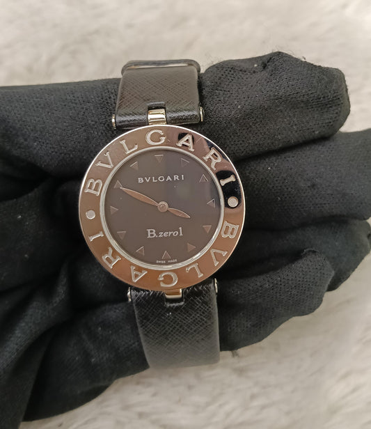 Bvlgari B. Zero1 Silver Quartz Black Dial Leather Strap