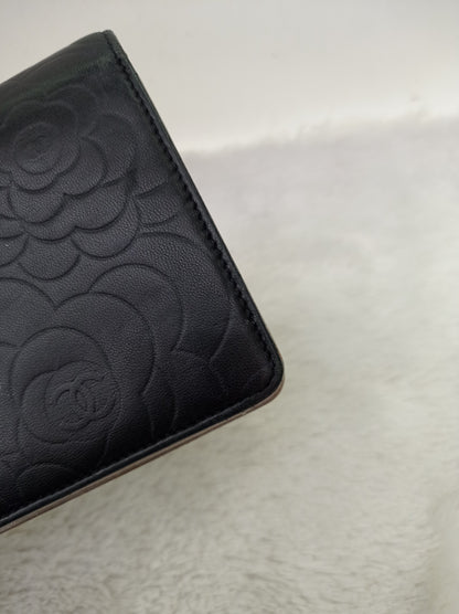 Chanel Timeless Long Flap Wallet Embossed Camellia Black SHW #14