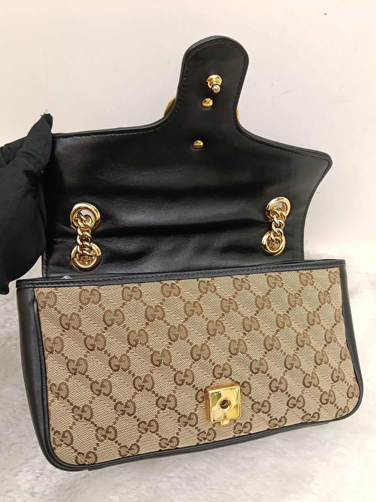 Gucci Marmont Small Canvas Beige Black GHW