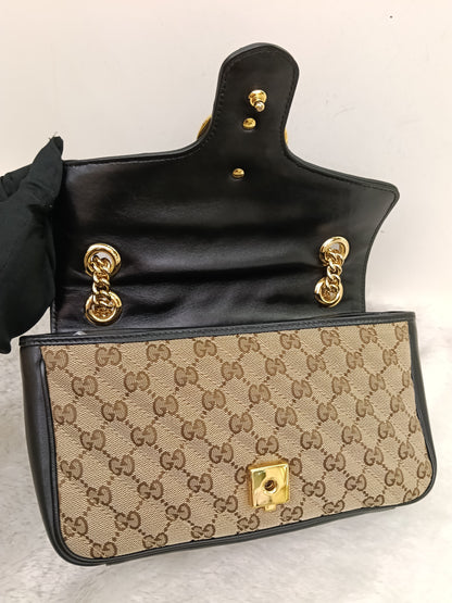Gucci Marmont Small Canvas Beige Black GHW