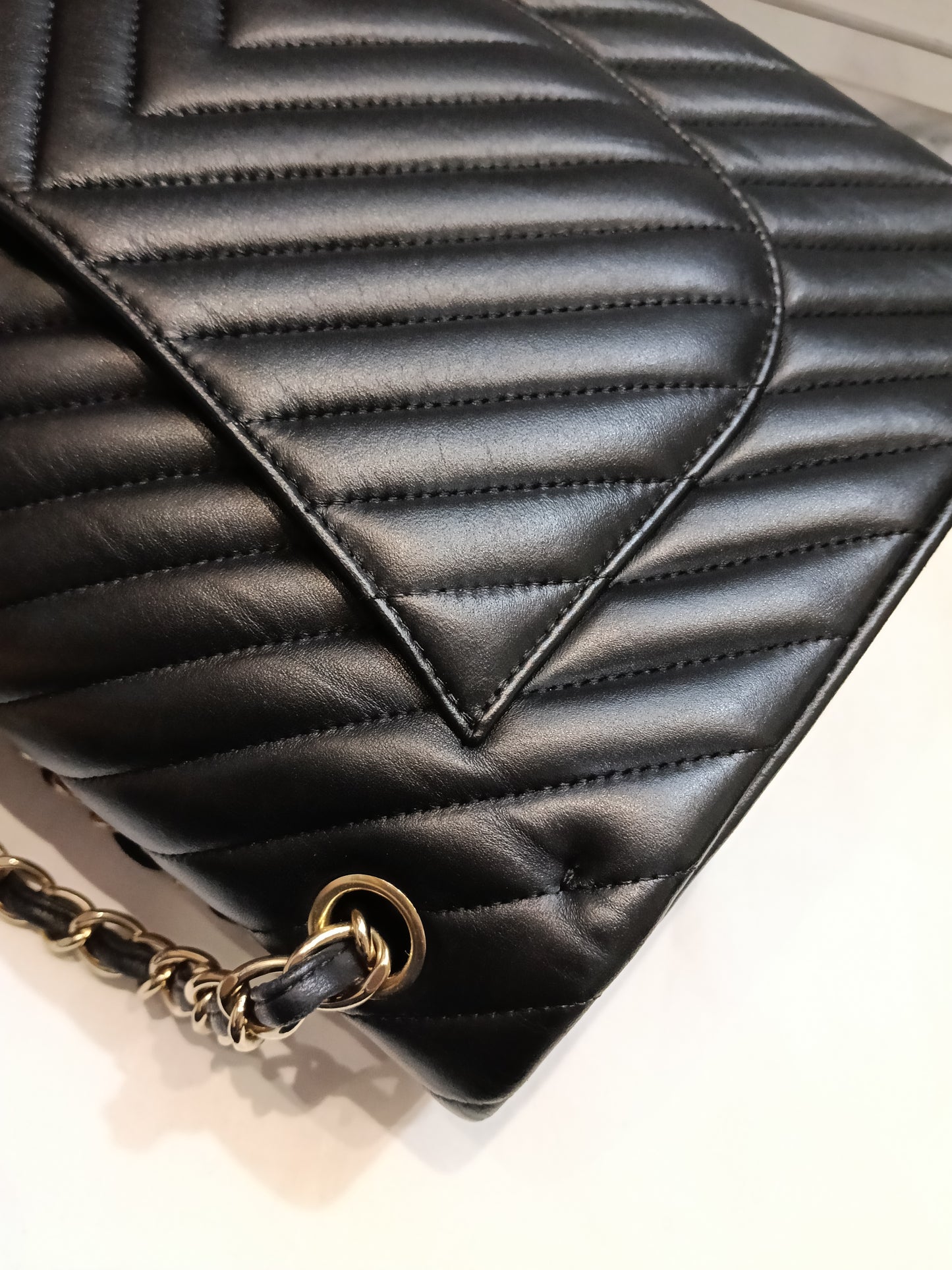 Chanel Jumbo Chevron Lamb Black GHW DF #27