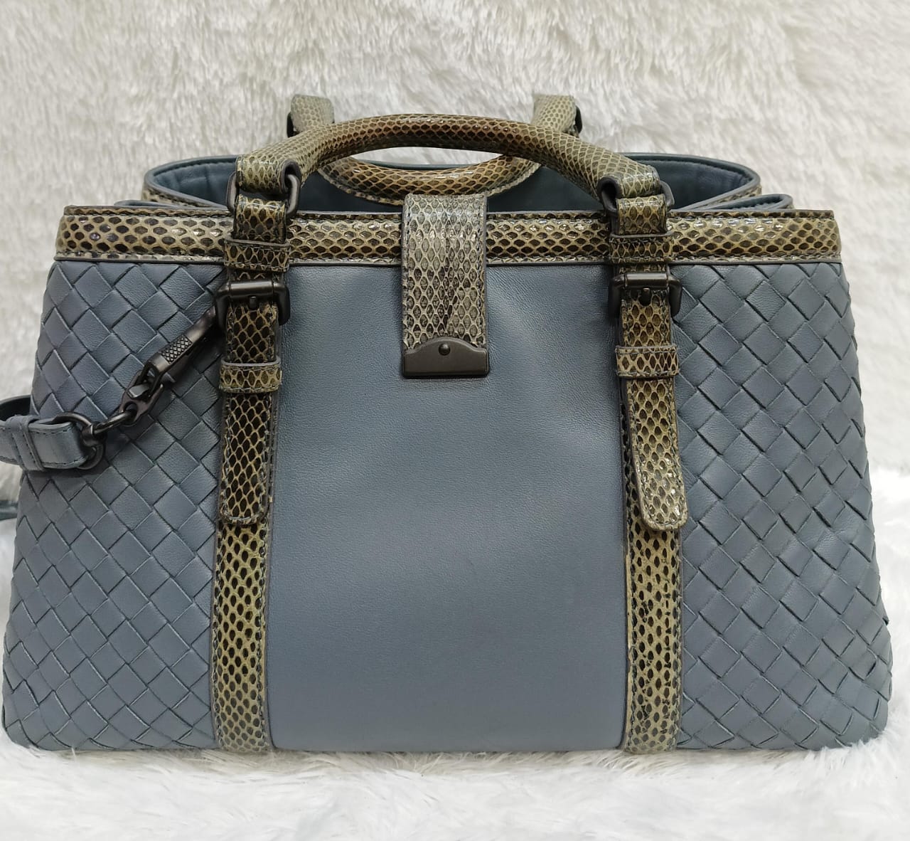 Bottega Veneta Rome Small Lizard Blue