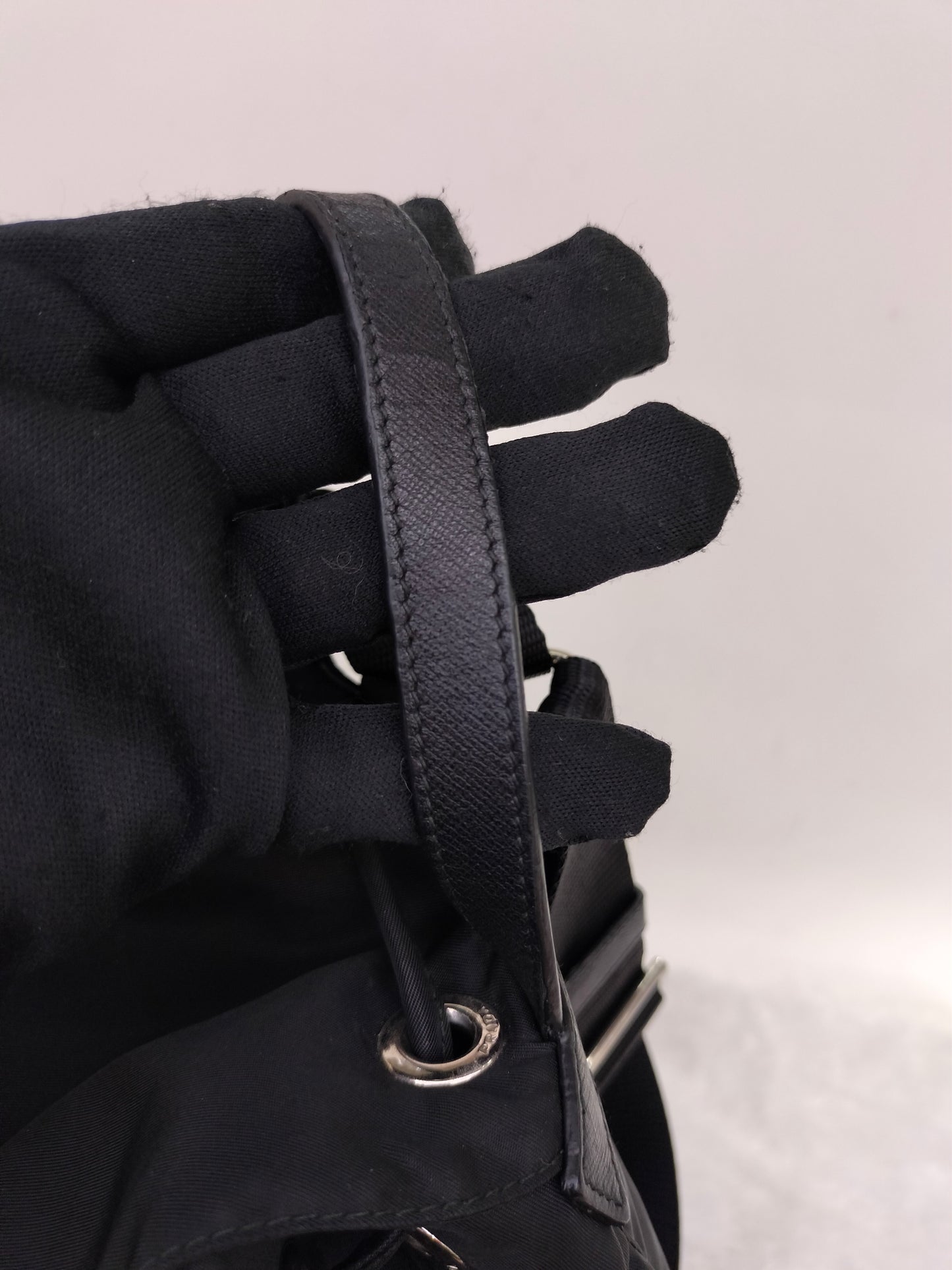 Prada Drawstring Backpack Nylon Black SHW