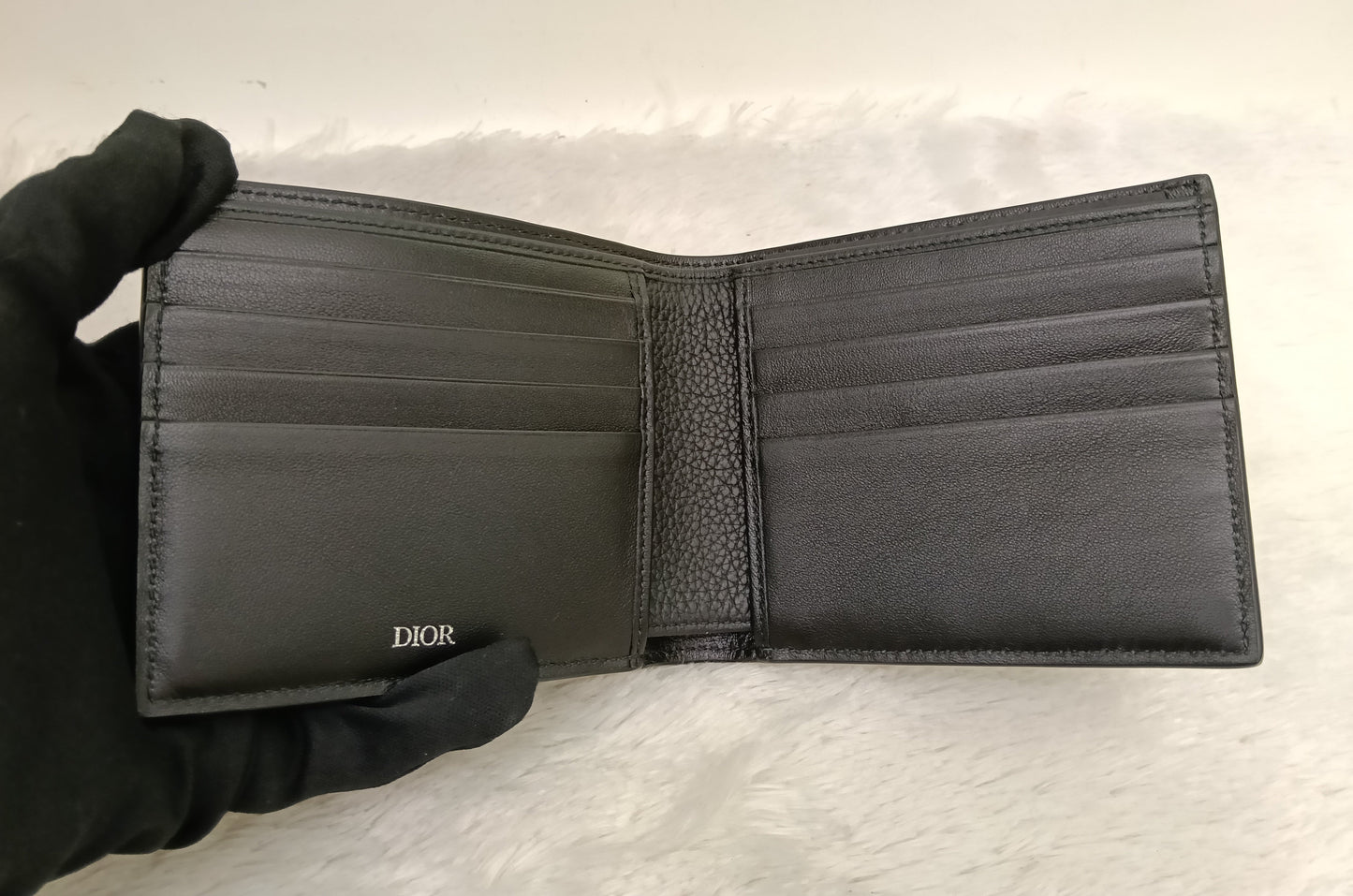 *Neverbeen Used* Dior Bifold Wallet Saddle Grained Calfskin Marquetry Black 2023