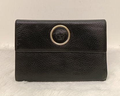 Gianni Versace Medusa Trifold Wallet Grained Black GHW