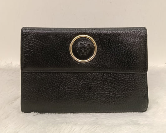 Gianni Versace Medusa Trifold Wallet Grained Black GHW