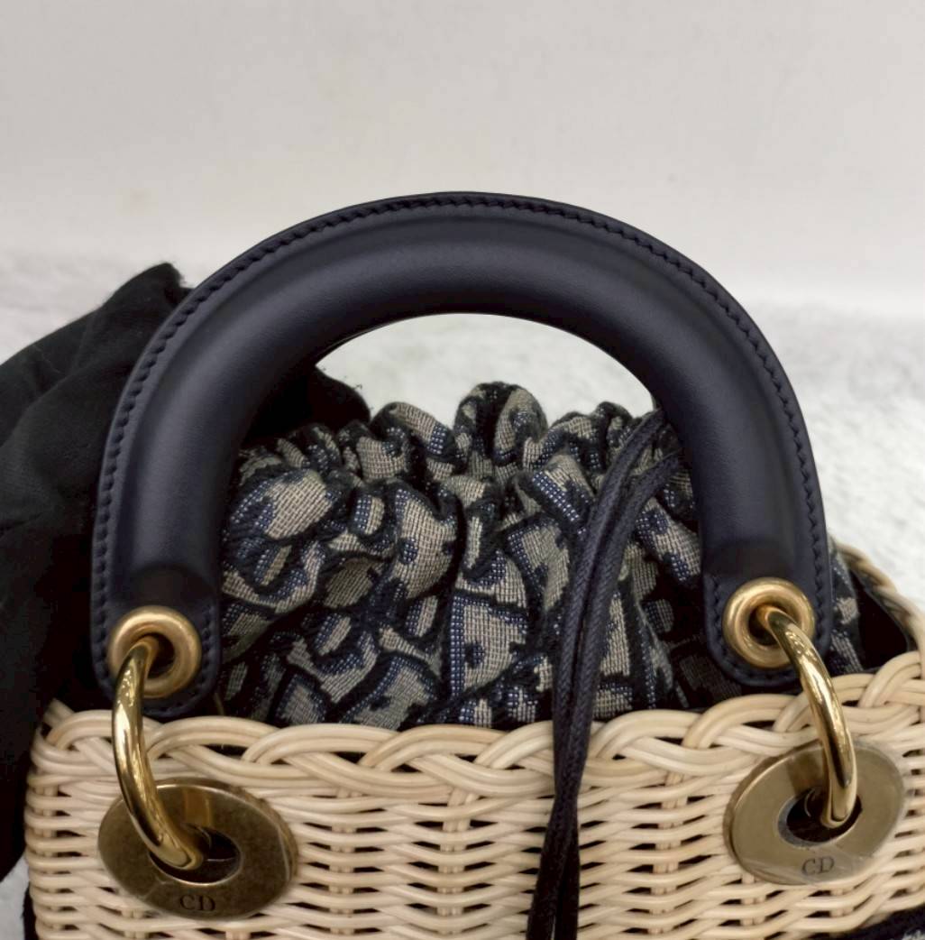 Lady Dior Mini Wicker Rattan Oblique Jacquard Blue Natural GHW 2022