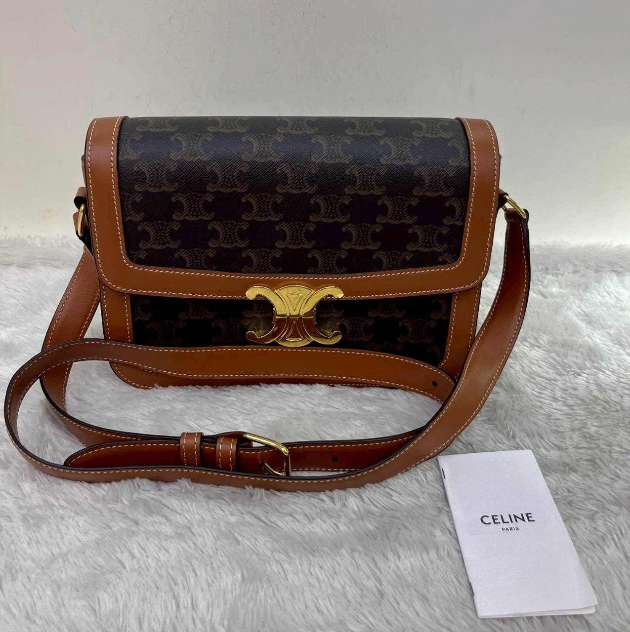 Celine Triomphe Teen Canvas Calfskin Tan Black GHW 2021