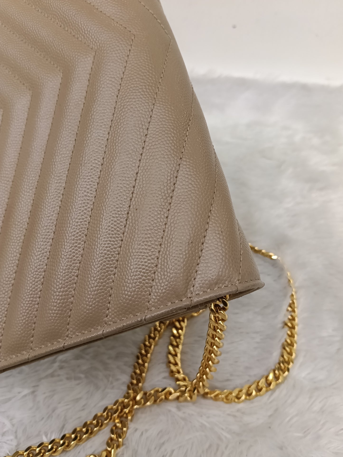 YsL WOC 22 Cassandre Chevron Grained Dusty Grey GHW 2019