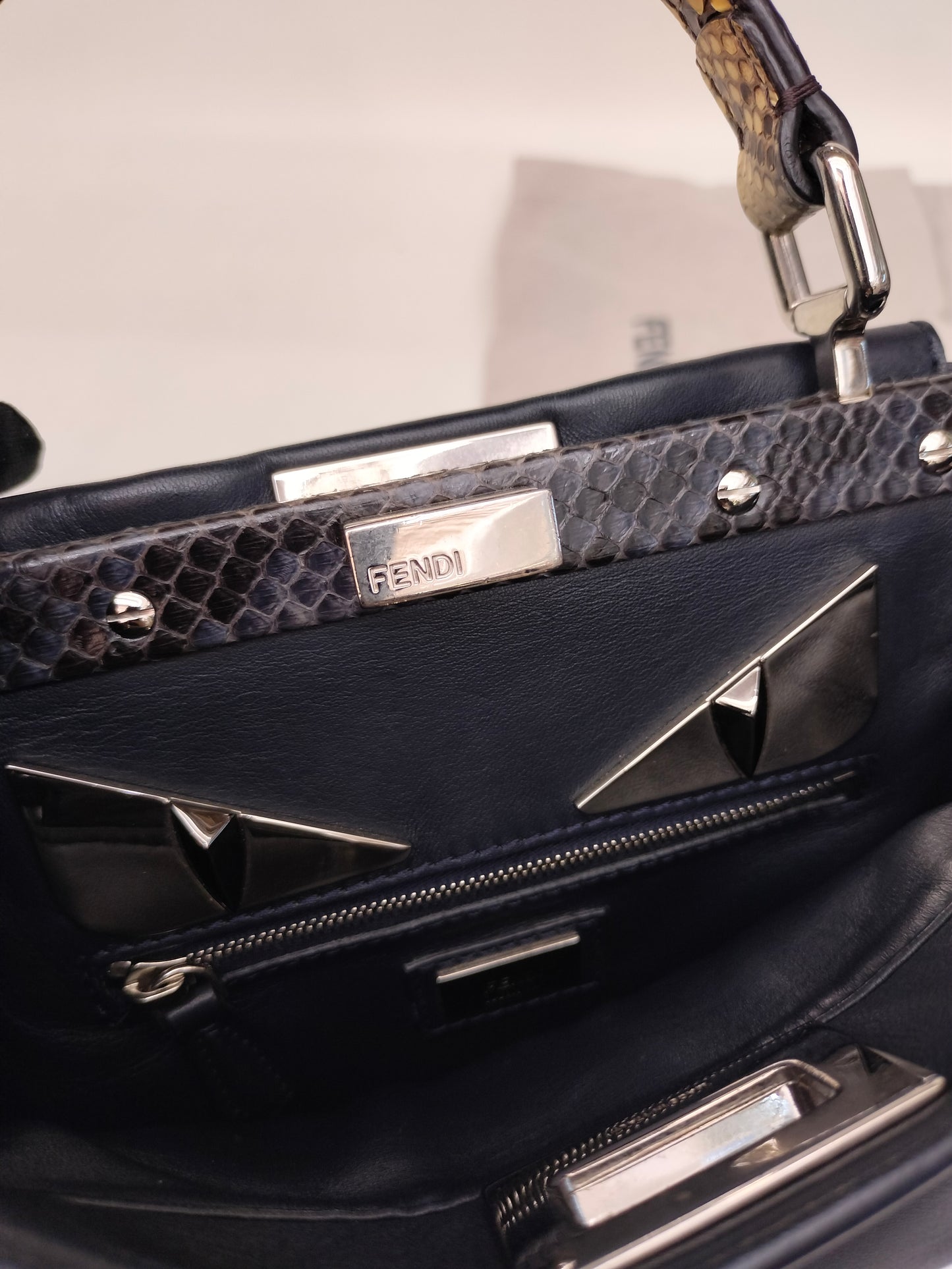 Fendi Peekaboo Mini Monster Black Handle Python SHW